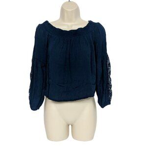 Hollister Crop Top XS Blue Floral Lace Sleeves